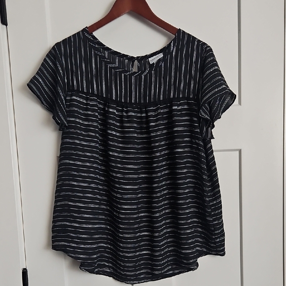 Ava & Viv Tops - Ava & Viv Women's 1X Black White Striped Short Sleeve Blouse Plus Size